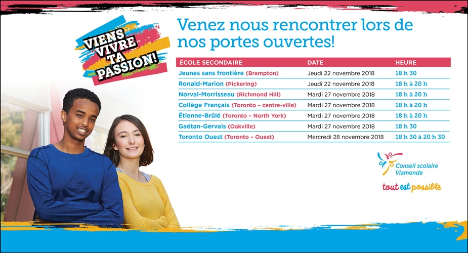 Découvrez le calendrier des portes ouvertes des écoles secondaires Viamonde
