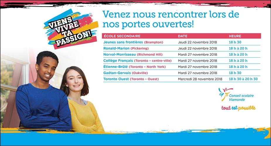 Découvrez le calendrier des portes ouvertes des écoles secondaires Viamonde