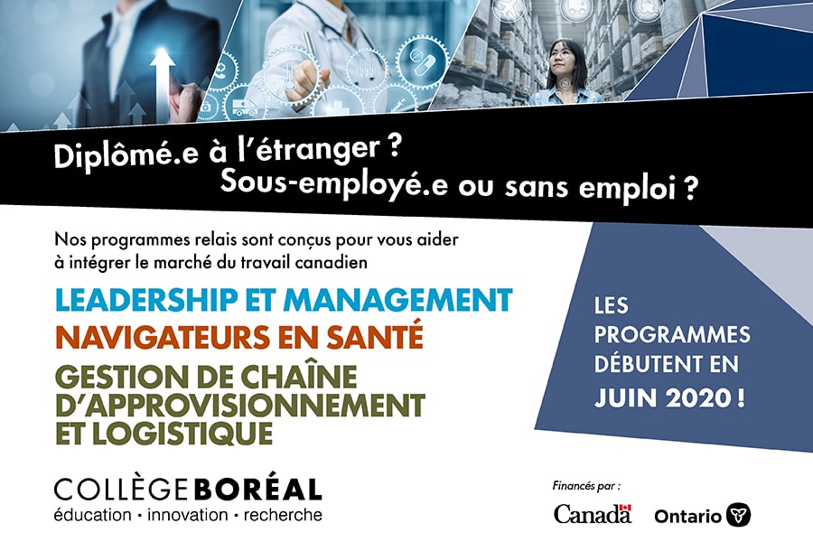 Inscrivez-vous dès maintenant aux programmes relais du Collège Boréal ( ils débutent en juin 2020 ! )