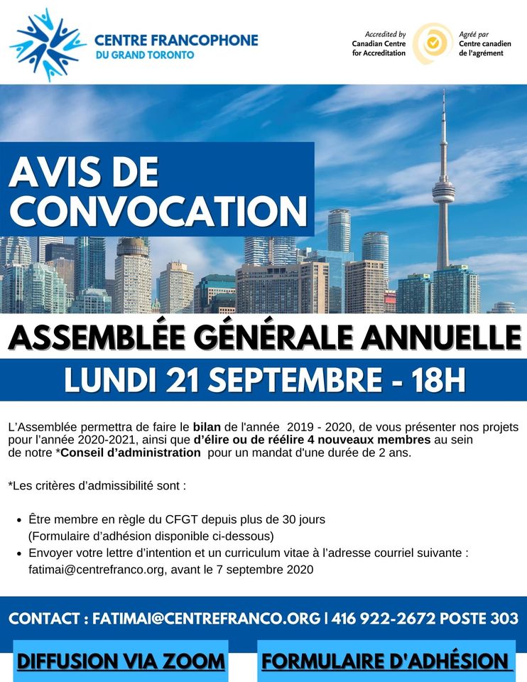 Affiche pour l'Assemblée générale annuelle du Centre Francophone du Grand Toronto