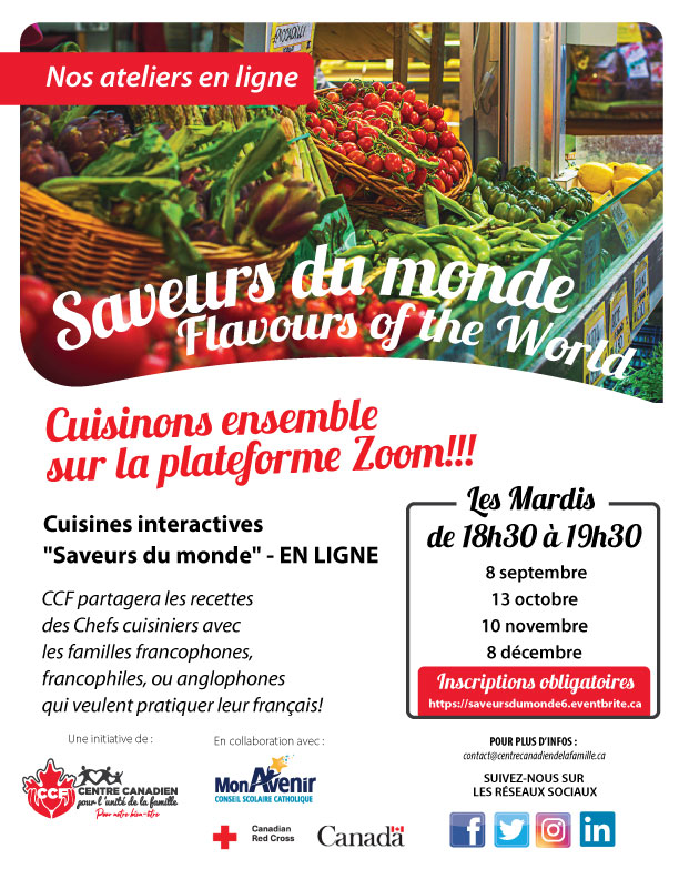 Affiche pour Ateliers de cuisine en français "Saveurs du monde"