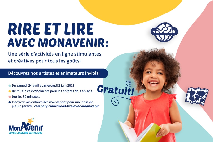 « Rire et Lire avec MonAvenir », une série d’activités virtuelles GRATUITES (3 à 5 ans)