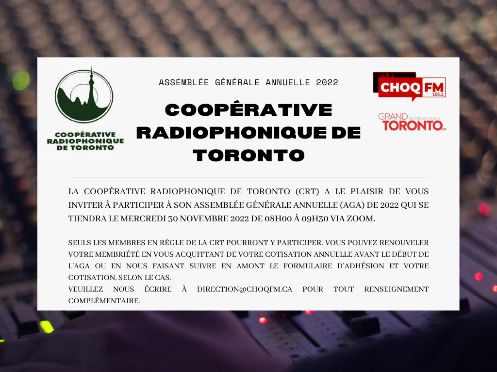 Assemblée générale annuelle virtuelle de la Coopérative Radiophonique de Toronto